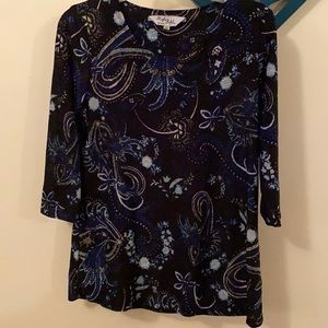 Petite Medium Blouse 3/4 sleeve size pm black blue